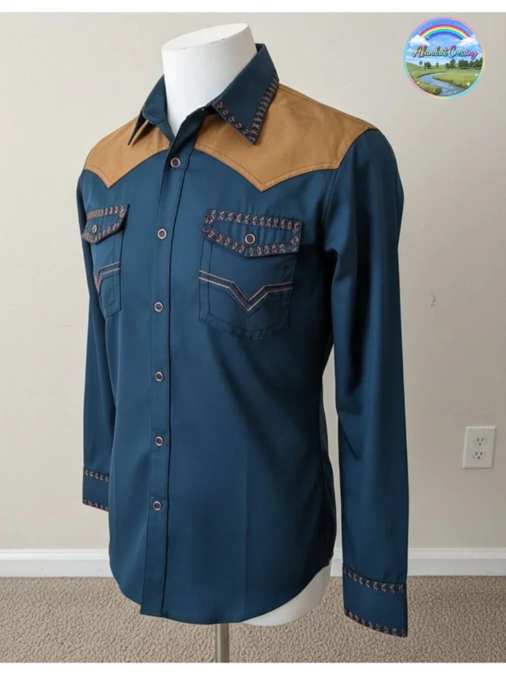 COOFANDY Men's Western Cowboy Shirt Embroidered Long Sleeve Cotton Button Down